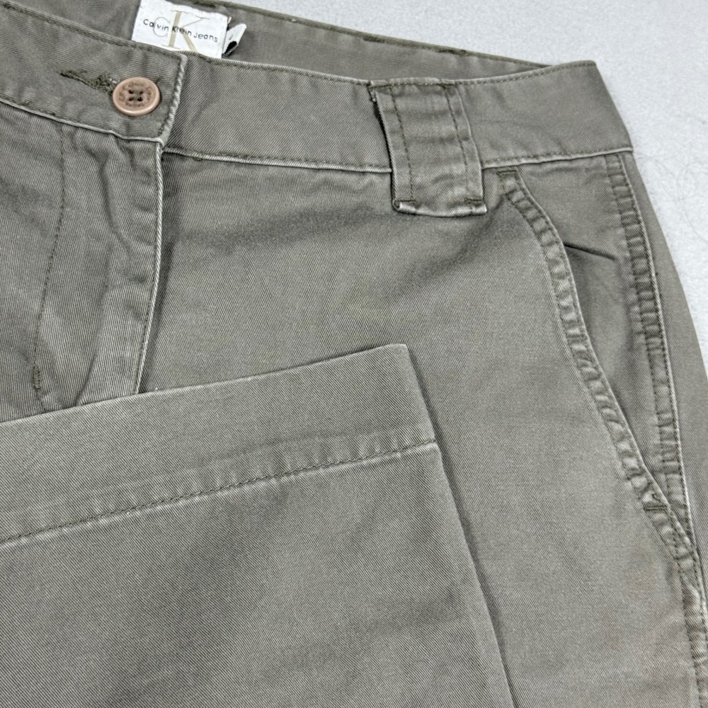 Calvin Klein Jeans Womens Olive Green Cargo Pants Straight Leg Cotton Utility